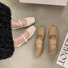 Fairy Wind Mary Jane Single Shoes Women's Shoes 2025 New Spring and Summer New Flat Bottom Shallow Mouth Square Head Thick Heel Soft Sole Shoes