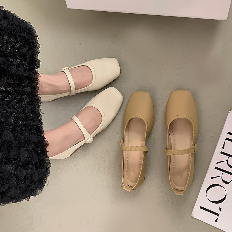 Fairy Wind Mary Jane Single Shoes Women's Shoes 2025 New Spring and Summer New Flat Bottom Shallow Mouth Square Head Thick Heel Soft Sole Shoes
