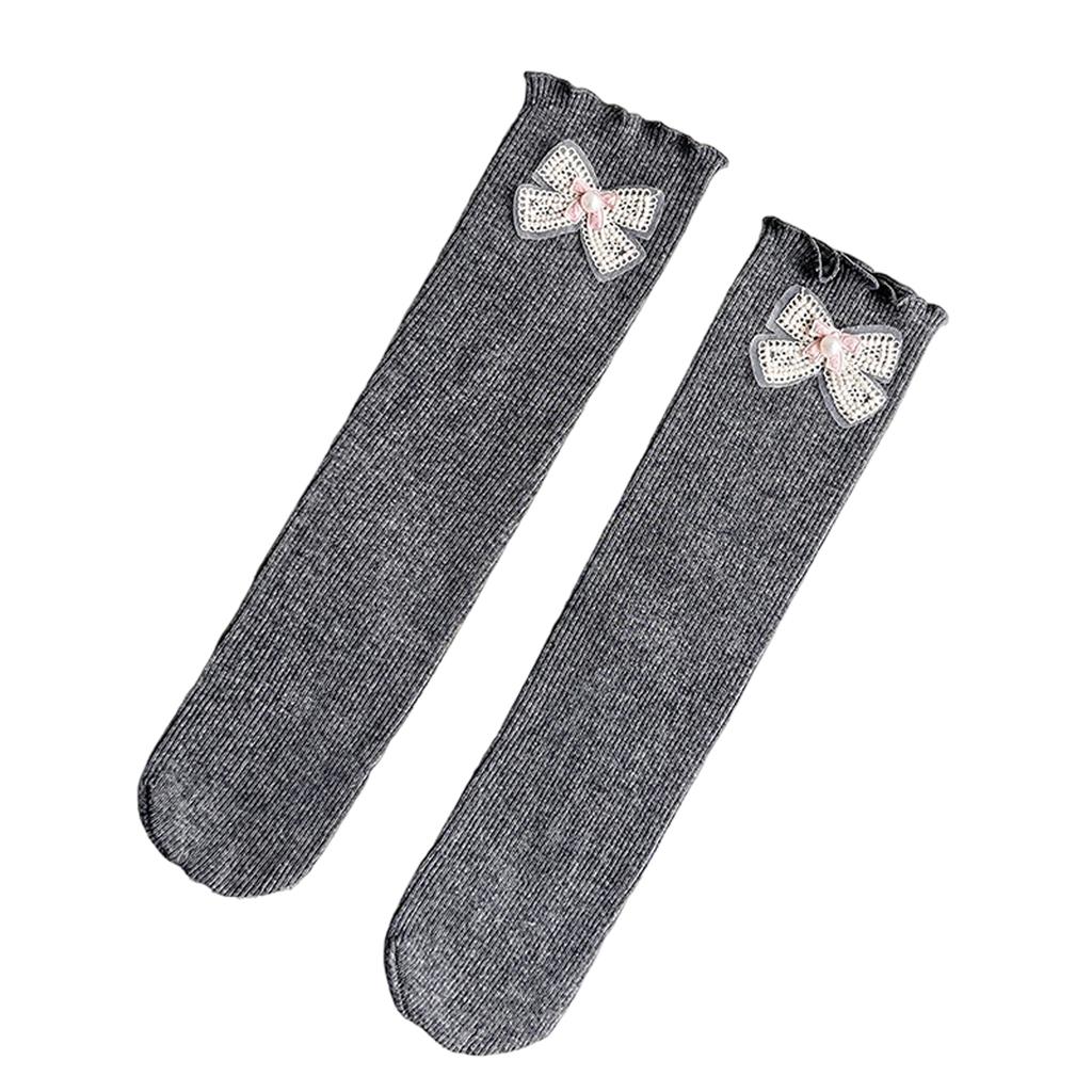 Children's Knee-high Socks With Bows And Lace Trim