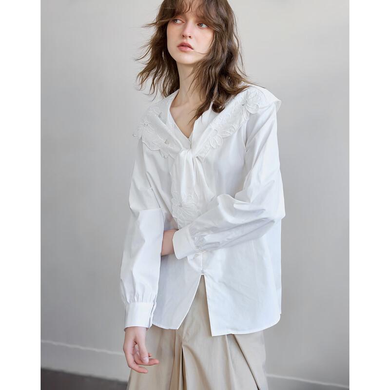 Women s Cotton Poplin Embroidered Tie-Neck Blouse XL