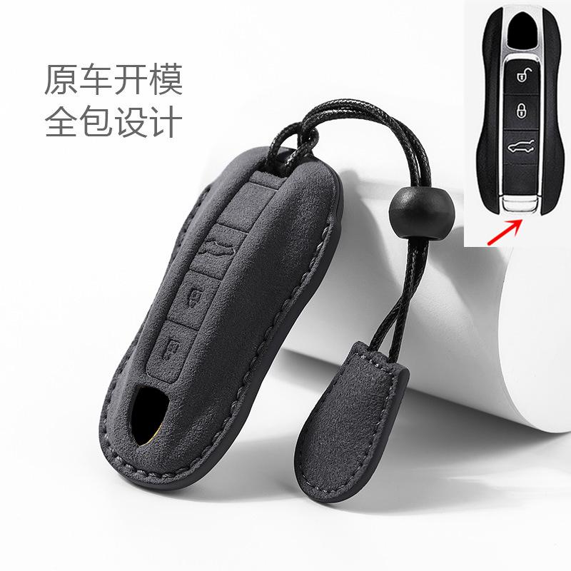 Suede Car Key Case Remote Cover Shell Holder Protector Fob For For Porsche Taycan Panamera Macan Cayenne Hybird 718 911 Boxster