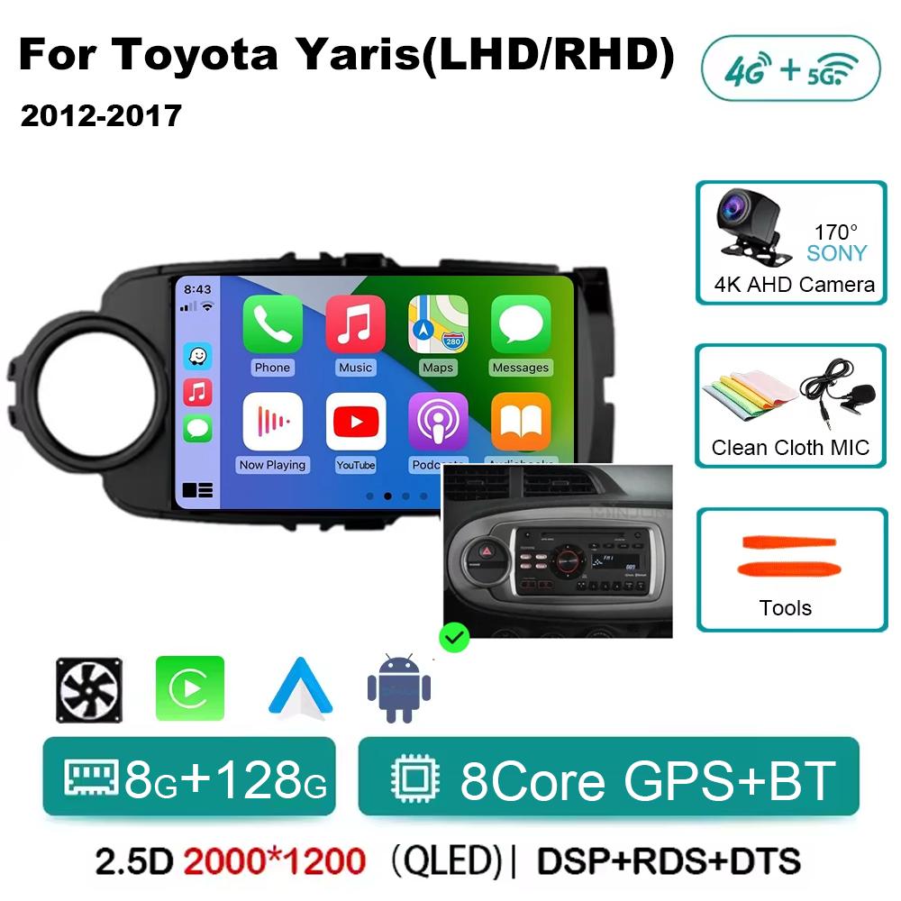 Autorádio Android 14 Carplay pro Toyota Yaris 2012 2013 2014 2015 2016 2017 Navigace GPS Multimediální přehrávač stereo wifi BT Auto