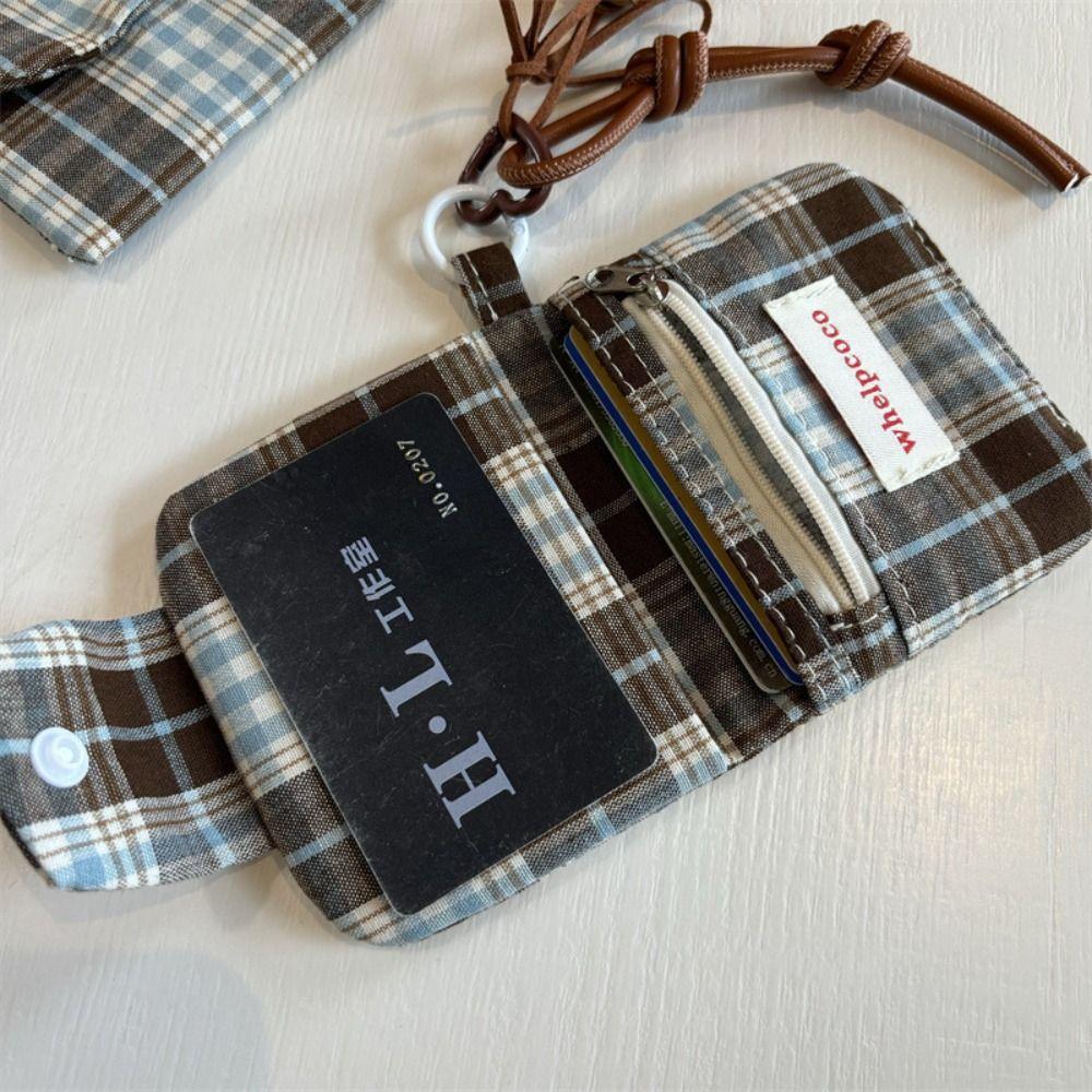 Korean Style Mini Cash Wallet Canvas Cloth Envelope Wallets Simple Retro Plaid Coin Purse  Outdoor
