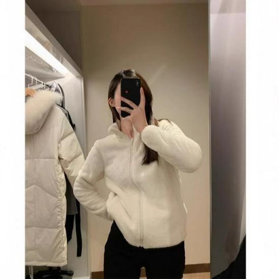 Women's Plus-Size Double-Sided Fleece Jacket - Velvet, Thick, Autumn/Winter, Warm, Loose Fit, Stand-Up Collar, Trendy Cardigan-Sweatshirt.