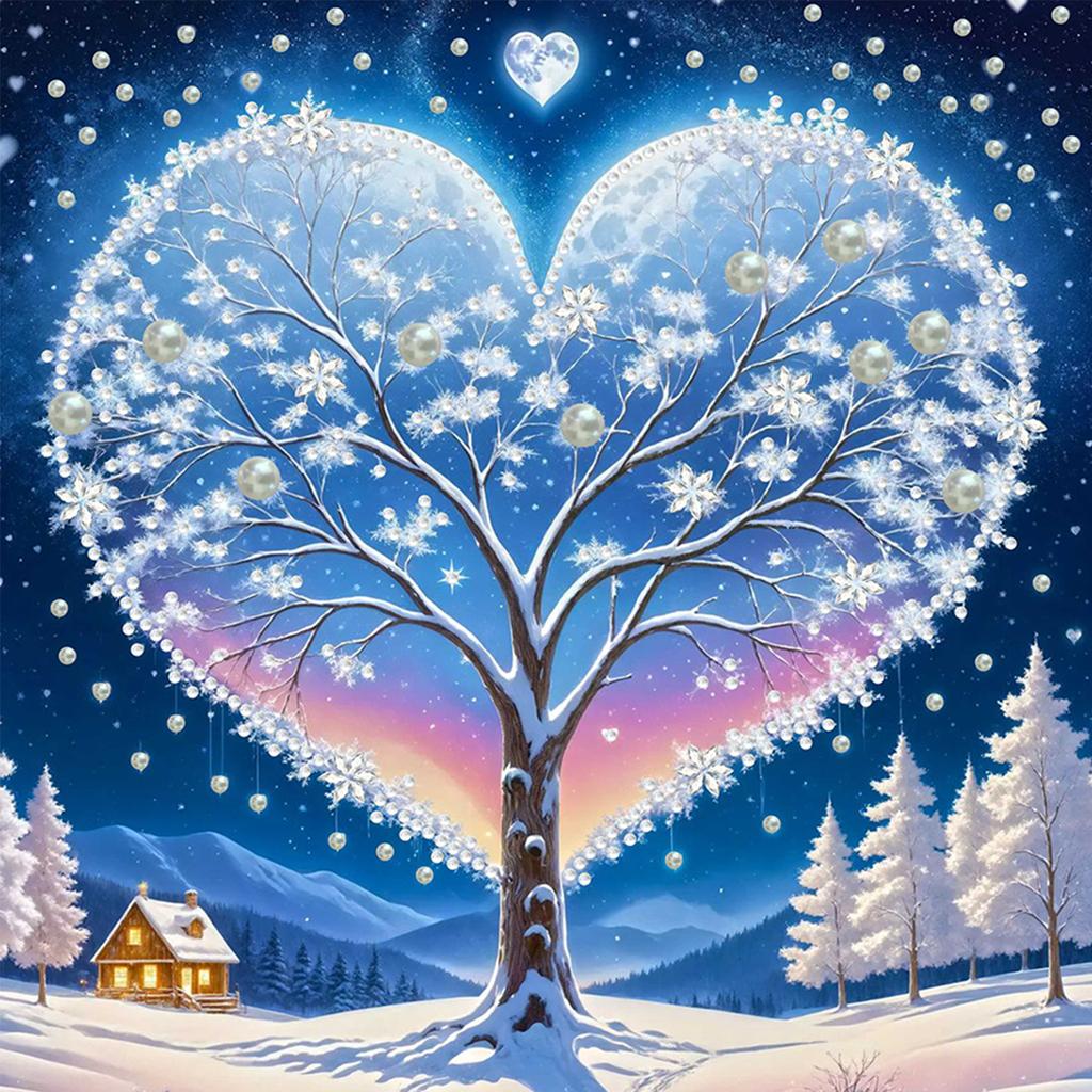 Winter Tree Special Shaped 5D DIY Partial Drill Gem Art Diamond Painting Kits for Adults/Beginners Gift Idea Home Decor 30x30cm