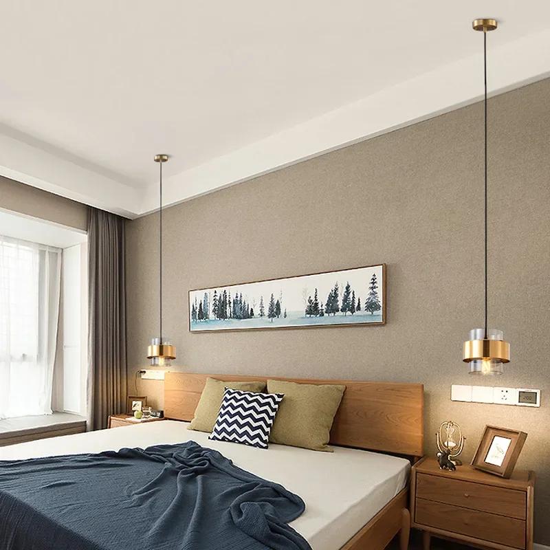 Luxury Creative Bedroom Bedside Pendant Light Double Ball Hanging Lamp Bar Simple Living Room Background Wall Glass Chandelier