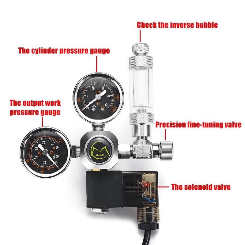 G5/8 W21.8 Aquarium Co2 Regulator System With Check Valve Bubble Counter Magnetic Solenoid Carbon Dioxide Meter