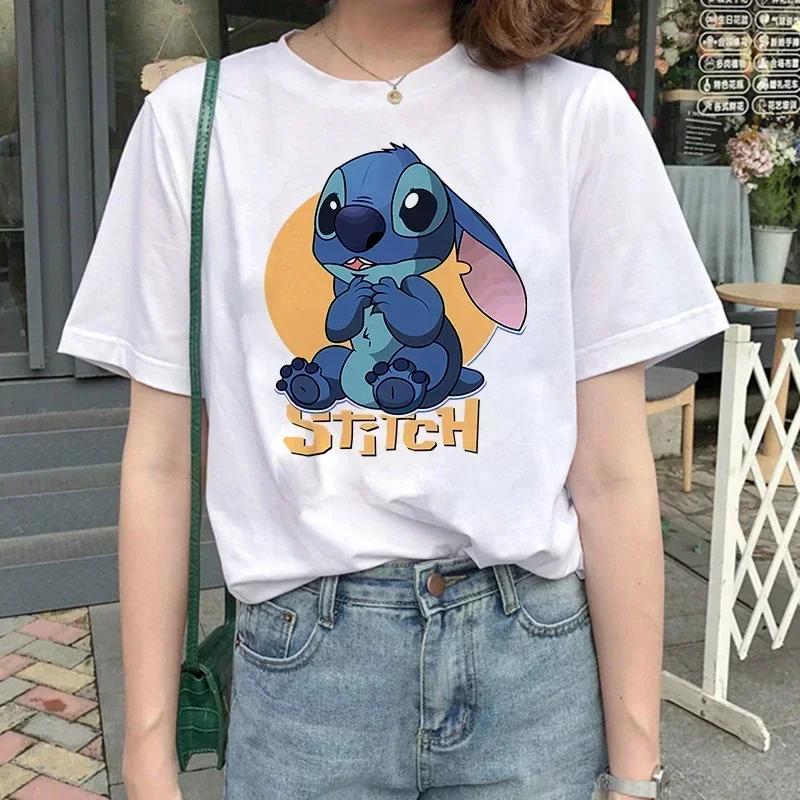 Funny Kawaii Shirt Disney Lilo Stitch Cartoon T Shirt Stitch Cute Manga T-shirt Y2k Graphic Tshirt Top Tee Clothes