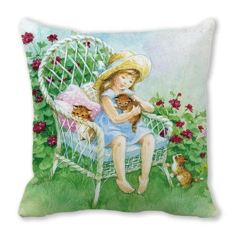 Home Decor Spring/Summer Pillowcase Animal Cat Dog Duck Sheep Print Cushion Cover Sofa Polyester  Funda De Almohada