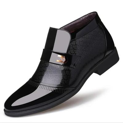 Mode Lyx Patentläder Business Chelsea Boots Herr Vinter Ankelkänga Herr Tjock Fuskpäls Snökängor Hombre Klänningsskor