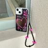 Korean Cute Y2k Pink Love Heart Bracelet Mirror Phone Case For Iphone 14 13 12 11 Pro Max Black Cool Shockproof Soft Cover Funda