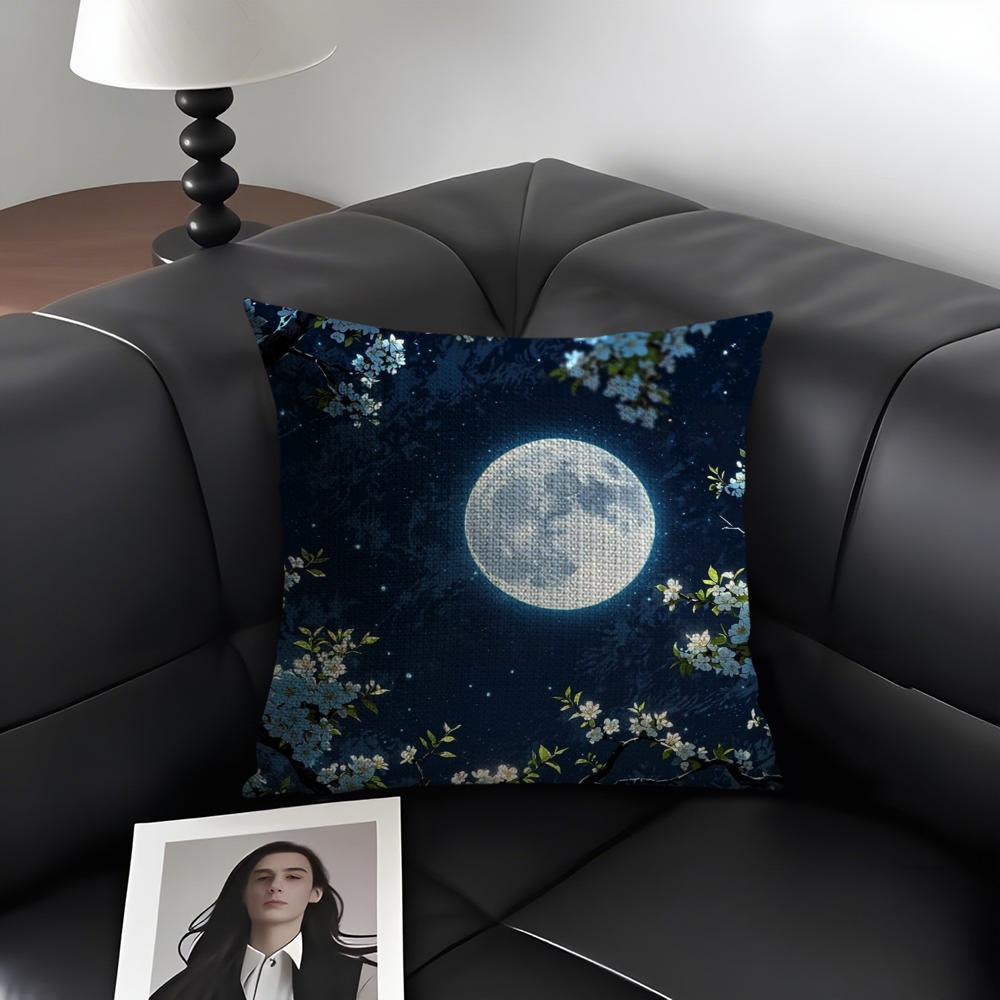 Magic Psychedelic Moon Cushion Cover Natural Linen Organic Fabric DoubleSided Printing Sofa Home Decor Gift Pillow Case