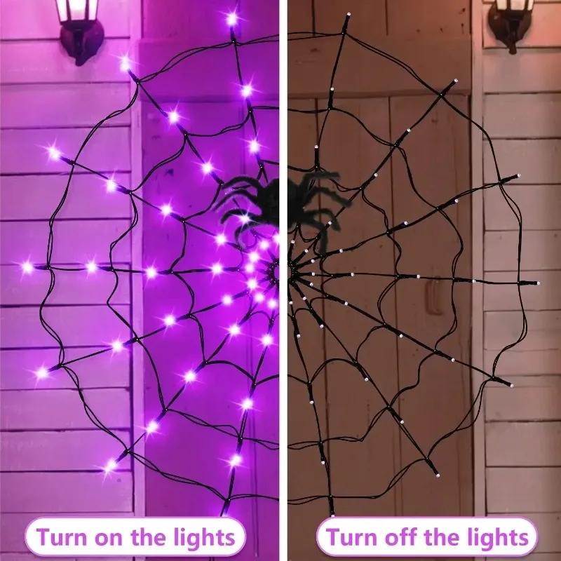 Halloween Glowing Spider Web Lights Outdoor Indoor Decorative Lighting for Party Scene Setup Haunted House Yard Wall Decor Use