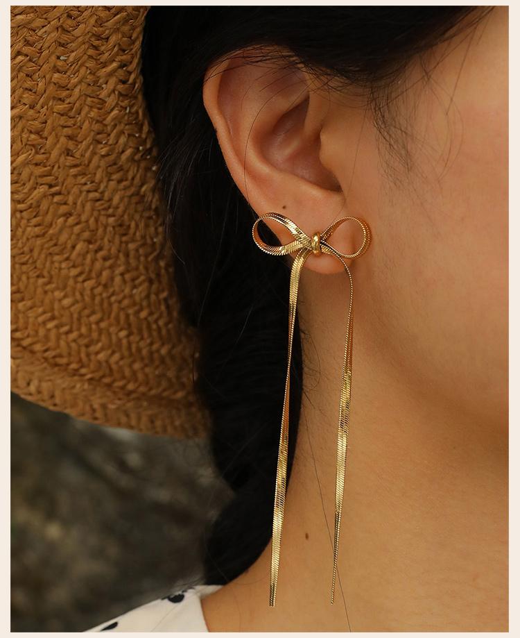 Bow Drop Dangle Earrings for Women Girls Long Tassel Chain Ribbon Bowknot Earrings Wedding Statement Jewelry