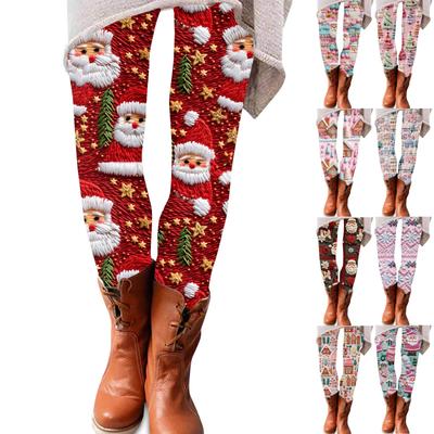 Damenhose mit Weihnachtsdruck, dehnbare, weiche Hose, lässige Schlafhose für zu Hause