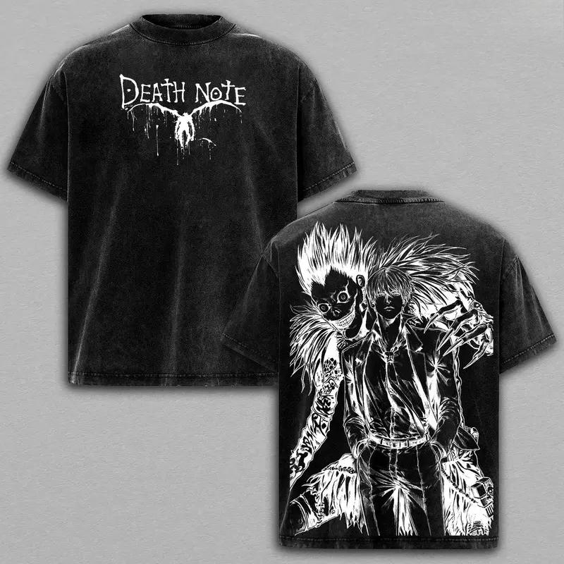 Hot Anime DEATH NOTE Yagami Light Ryuk Graphic Tee Men Oversized Clothing Washed Cotton Tshirt Casual T-shirt Harajuku T Shirt
