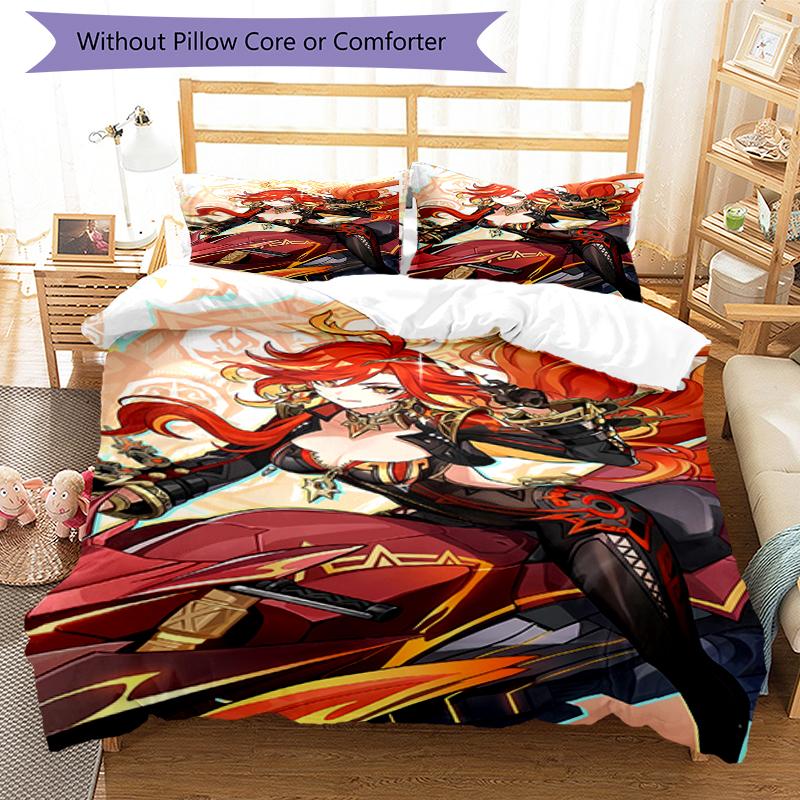 3pcs Genshin Impact Bedding Set Duvet Cover Closure Includes 1 Duvet Cover & 2 Pillowcases, Soft and Comfortable for All Seasons.