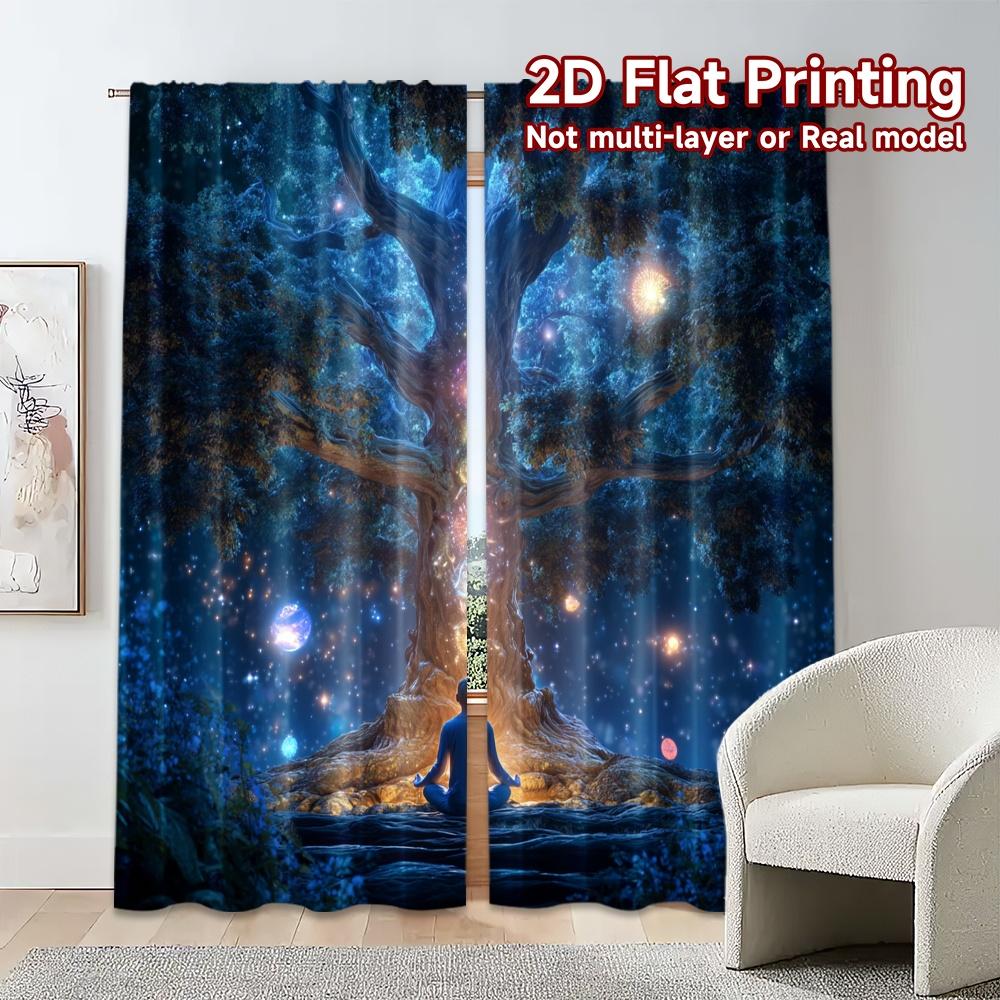 Flat Printing Curtains Without Rod Celestial Harmony Chic Curtain Cloth Yarn Holiday Ldeal Bedroom Set Of 2 Made Polyester Washable Sleeping Area