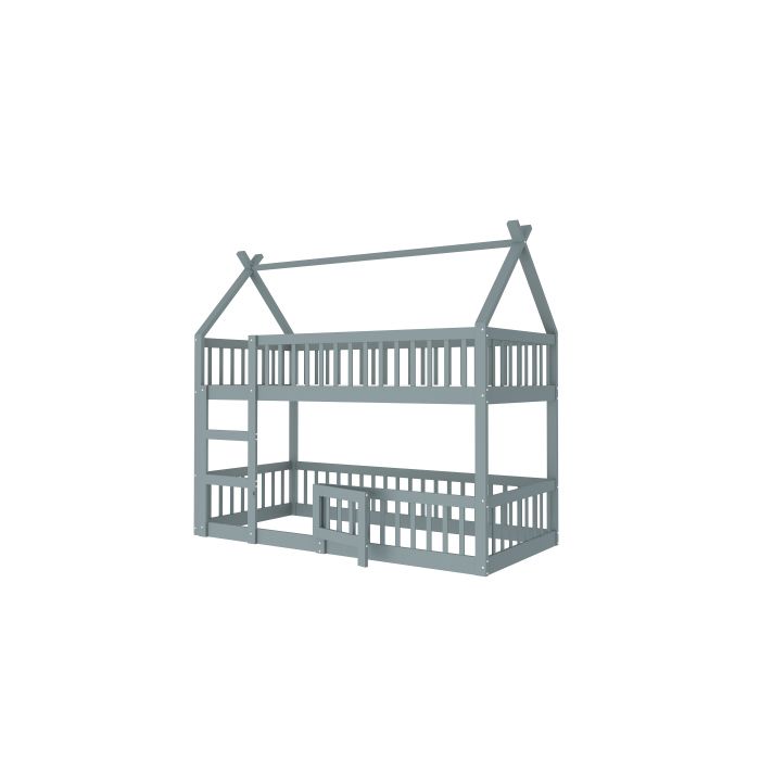 Patrová postel - MUVOE - 90x200 - Šedá - Masivní dřevo - Loftový design