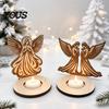 Christmas Atmosphere Supplies Wooden Candle Holder, Praying Angel Tabletop Tealight Stand, Religious Stable Base Decorative Candlestick for