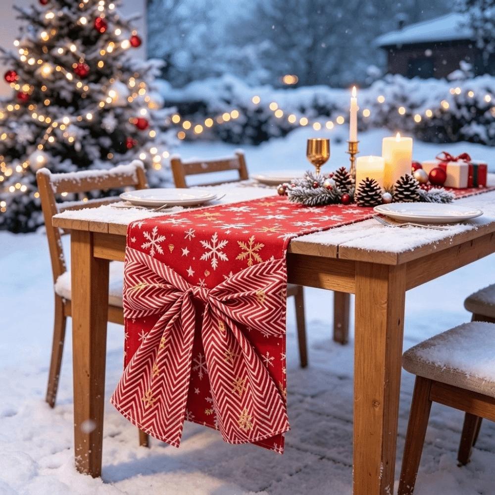 Snowflake Christmas Table Runner Bow Xmas Tablecloth Home Decor Christmas Table Flag New Year