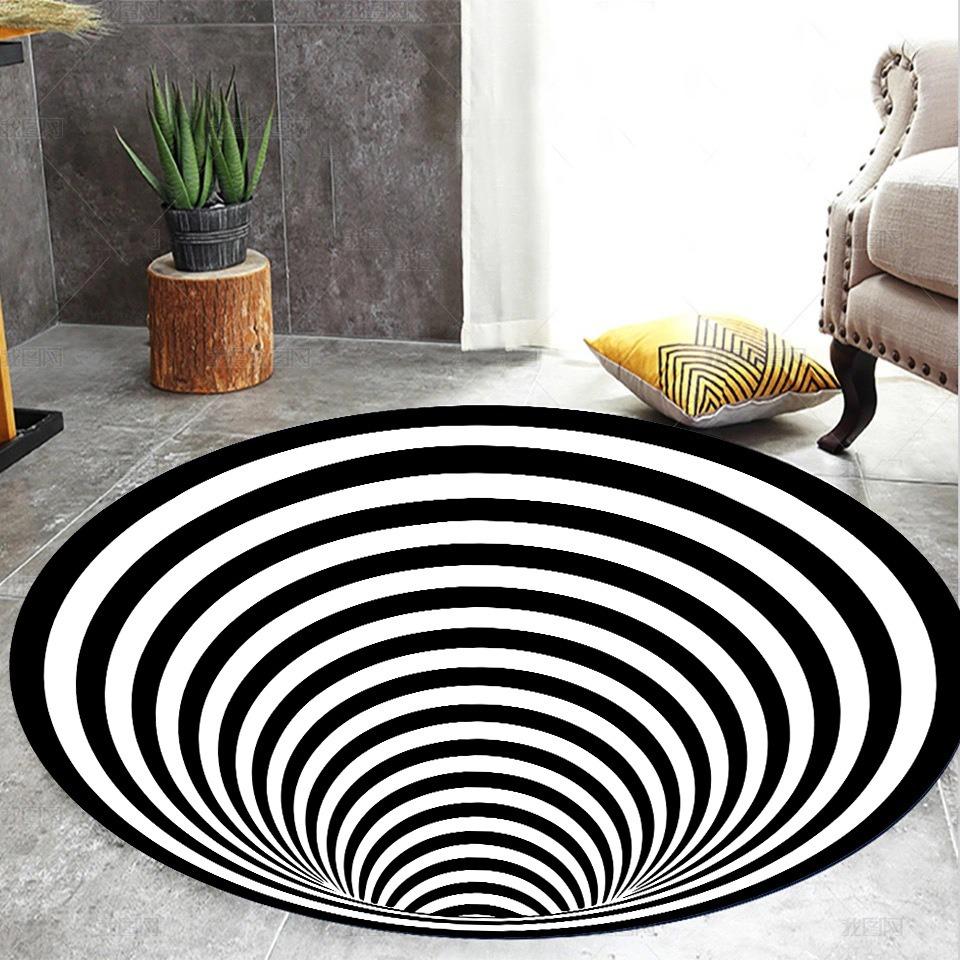 Round 3D Visual Illusion Geometric Pattern Carpet Creative Soft NonSlip Rug For Living Room Bedroom Game Room Home Decor