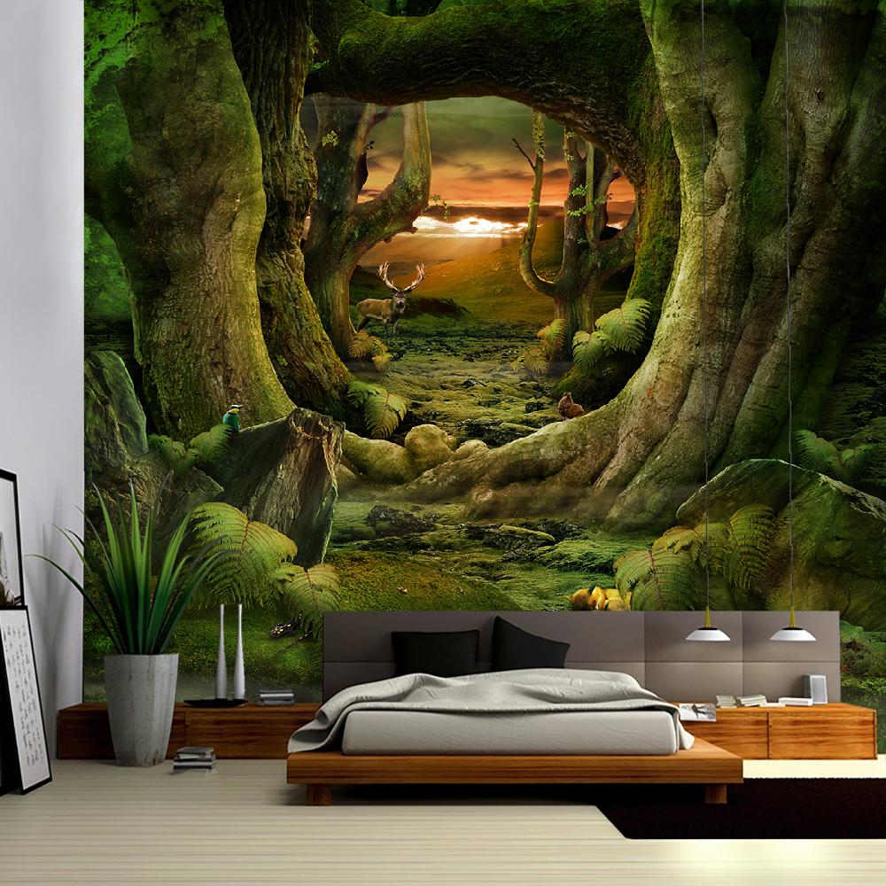 Natural Forest Tapestry Landscape Print Big Wall Hanging Tapestry Cheap Hippie Wall Hanging Bohemian Mural Tapestry