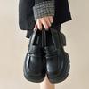 High-heel Loafers for Women, Height-increasing Women's Shoes, British Style Small Leather Shoes for Women, Black Single Shoes