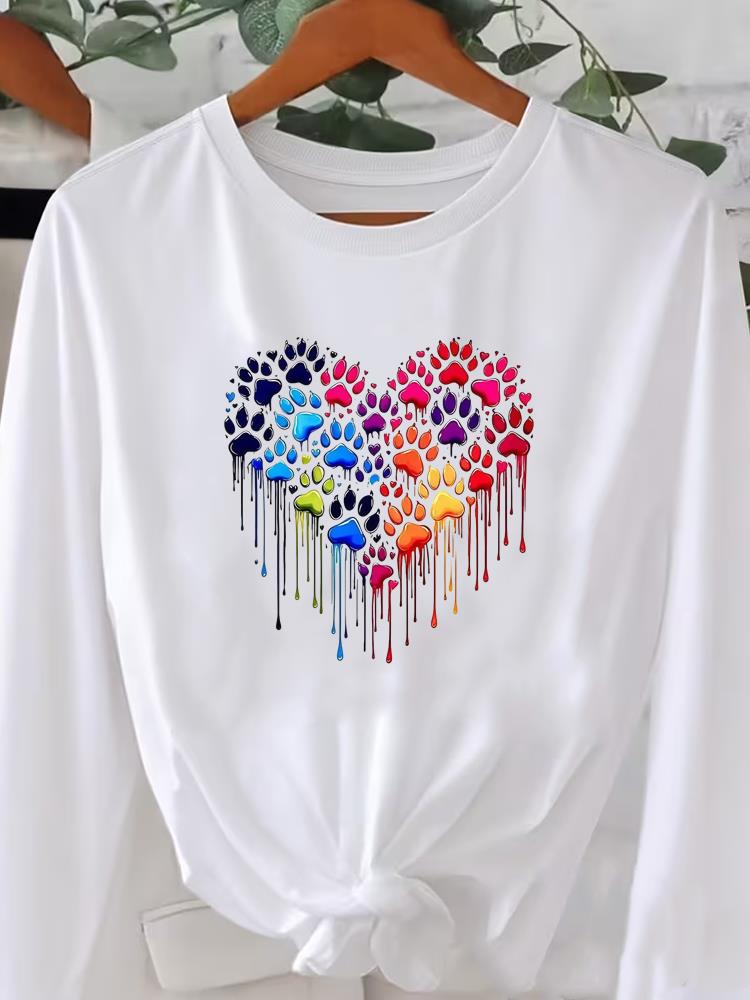 (Asiatische Größe) Buch süß 90er niedlich Bedruckt Rundhals Langarm T-Shirt Tee Dame Frauen Damenbekleidung Lässiges Mode Oberteil Grafik-T-Shirts