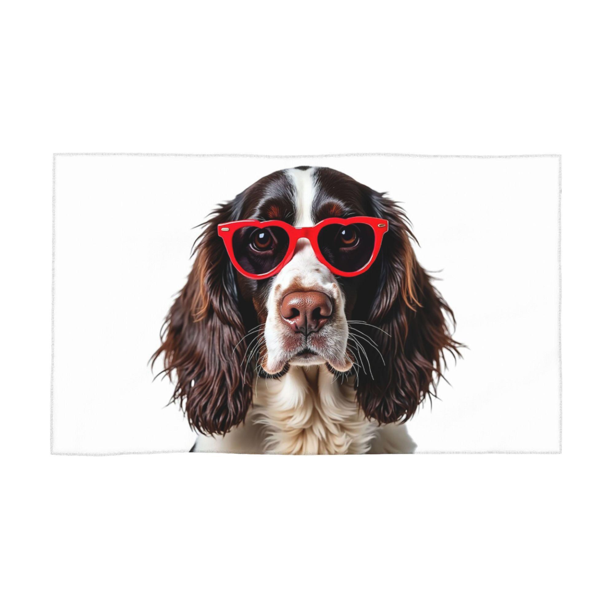 

English Springer Spaniel dog wearing a heart shape sunglasses Face Towel Quick Dry Pool Bath Cotton Towels Breathable W40*H60(CM)