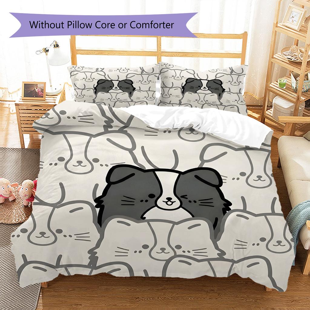 Border Collie Muster Bettwäsche Steppdecke Set Bettbezug Kissenbezug Heimdekoration Geburtstagsgeschenk (1 Bettbezug + 2 Kissenbezüge, ohne Füllung)