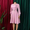 New Style Crew Neck Long Sleeve High Waist A-Line Dress Elegant Party Wear Solid Color  Dress