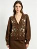 European and American style autumn and winter new heavy industry embroidered beads flower knitted cardigan women's loose v-neck outer sweater