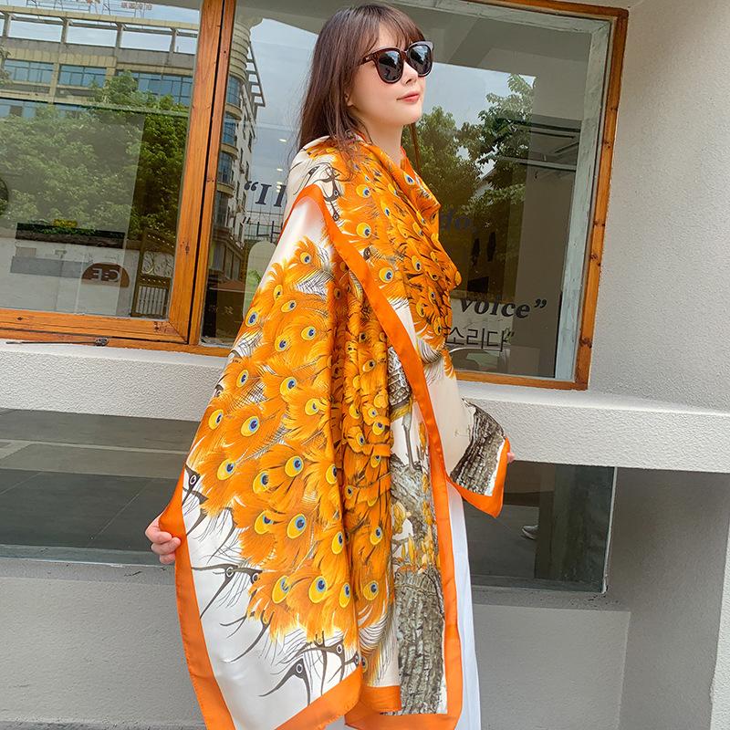 New Style of Beautiful Brocade Imitation Silk Soft Touch Photo Travel Scarf for Women Peacock Scarf with Larger and Thin