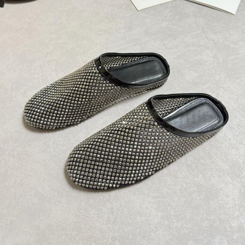 Mode Personalisierte Neue Sommer Diamant Runde Spitze Baotou Halbschuhe Für Frauen Zum Hineinschlüpfen Flache Schuhe Mit Absatz Muller Freizeitschuhe Damen