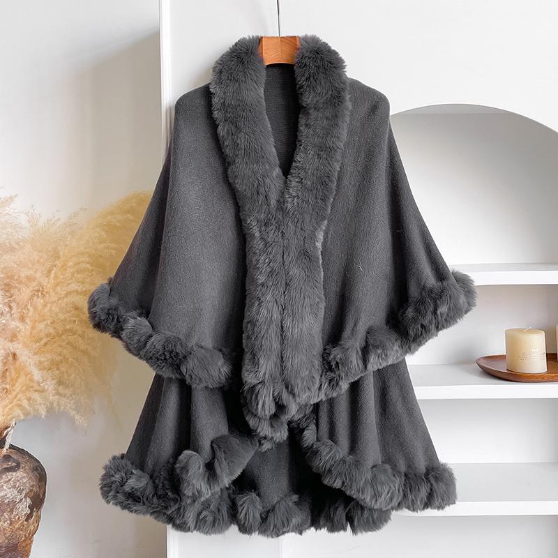 Winter Thicken Mink Wool Full Trims Faux Fur Cape Women's Hooded Loose Fleece Cloak Coat Party Wraps Warm