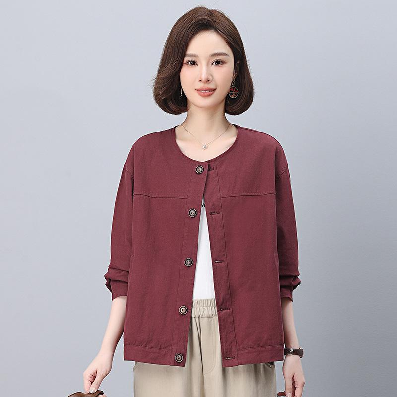 

Женская повседневная куртка с круглым вырезом - Большой размер, Свободный крой, Кардиган на весну/осень для мам среднего возраста M (suggested 100-120 jin) красный