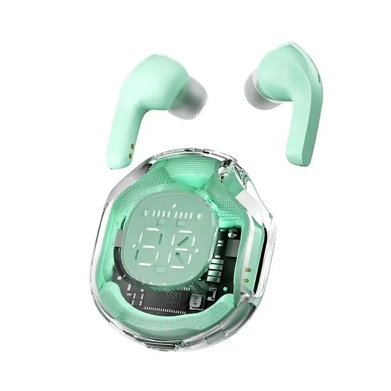 TWS Wireless Bluetooth Earphone Noise Canceling HiFi Stereo Sport Headphones With LED Digital Display Transparent Charging Case