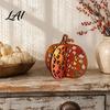 Thanksgiving Seasonal Tabletop Decor Wooden Pumpkin Decor Vintage Striped Hollow Carved Ornament Autumn Housewarming Gifts for Home Party,