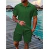 Herren Casual Unifarben Jacquard Kurzarmhemd und Shorts Zweiteiliges Urlaubsset