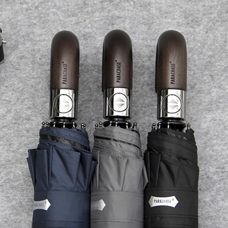 Luxury Automatic Umbrella, Parachase Wooden Handle Sun Umbrella, UV Protection, Outdoor Golf Parasol Umbrellas Free Shipping