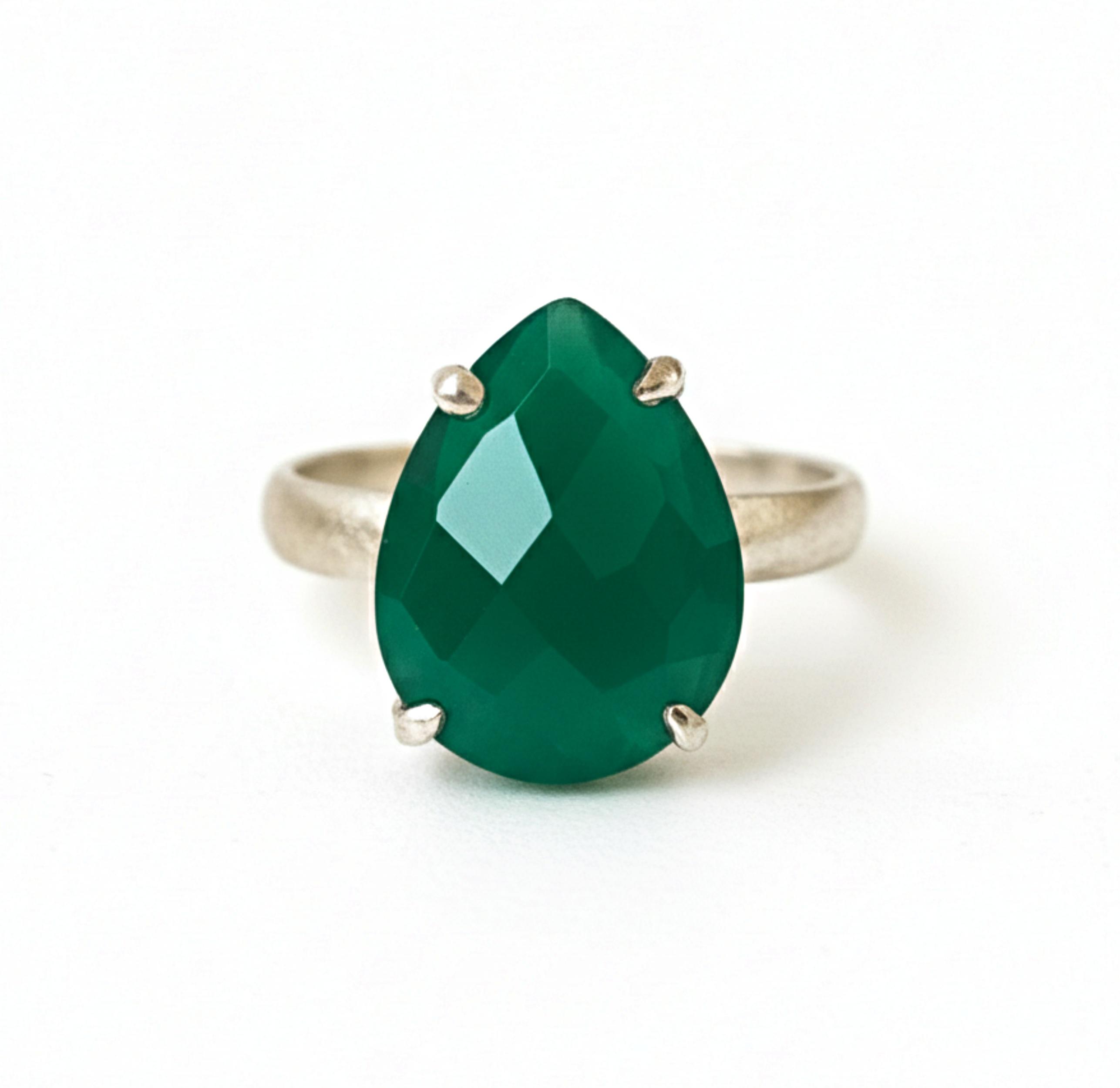 

Кольцо с грушевидным драгоценным камнем Зеленый Оникс, 925 проба Стерлинговое серебро, Богемное эффектное украшение 12 серебряный