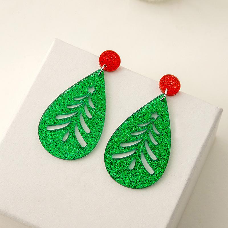 

Silver Needle Christmas Leaf & Teardrop Sequin Earrings - Niche Round Dangle for Women