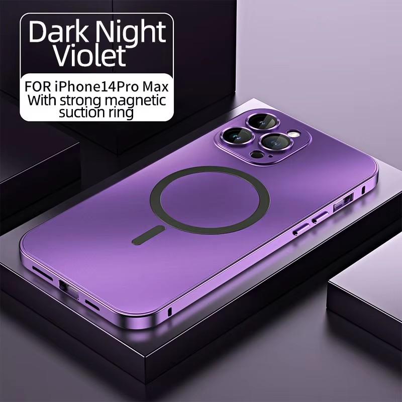 

Luxury Matte Magnetic Wireless Charge For Magsafe Case For iPhone 15 14 13 12 11 Pro Max Metal Shockproof Soft Bumper Cover PC&iPhone 12 фіолетовий
