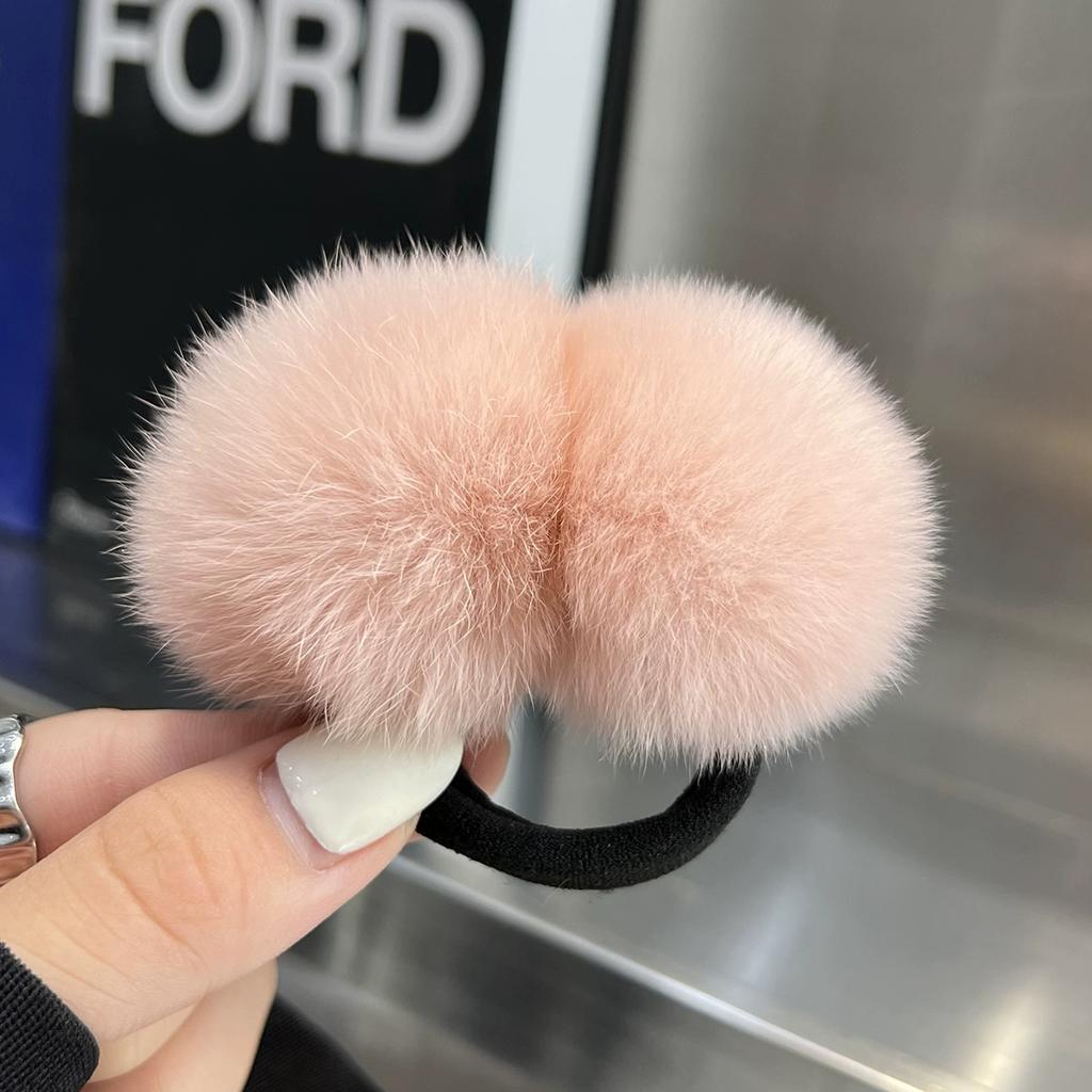 Hairball Hair Band~ Real Rex Rabbit Hairball Ball Head Rope Cute, Simple and Versatile Hair Rope High Elastic Tie Head Rubber Band Female