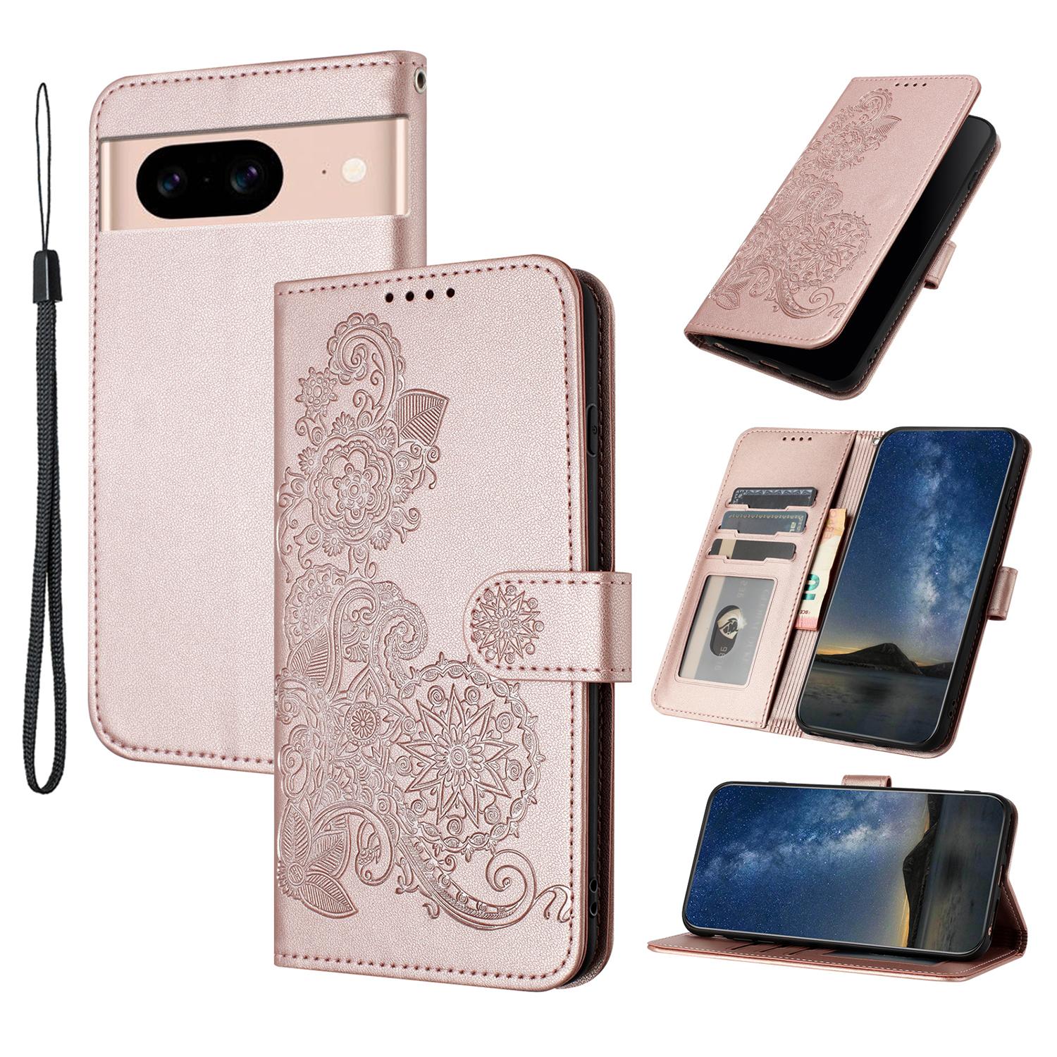 

For Google Pixel 8a Phone Cases Mandala Flower Leather Wallet Mobile Cover with Strap Pink