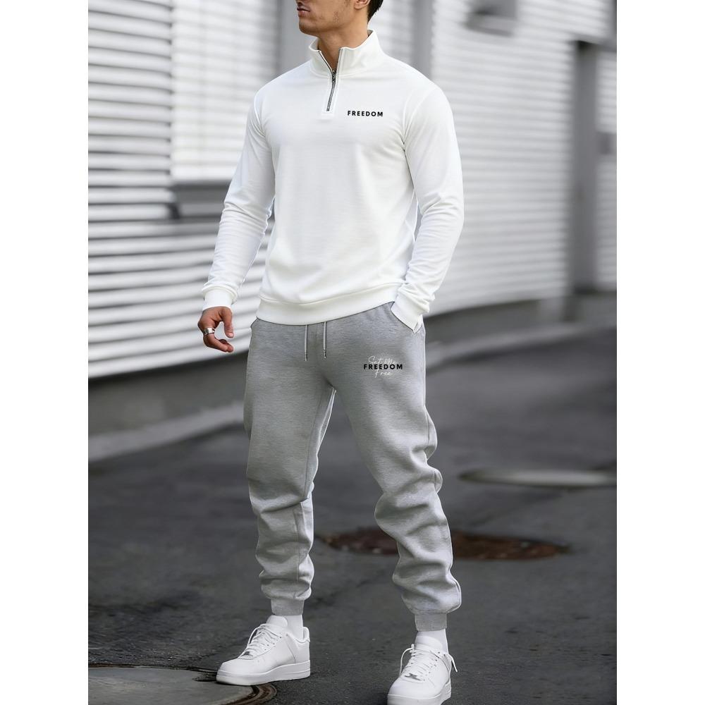 

Free Printing, New Men s Zipper Polo Shirt and Pants Two Piece Set, Autumn and Winter Casual Sportswear, Warm Pullover and Sports Pants S