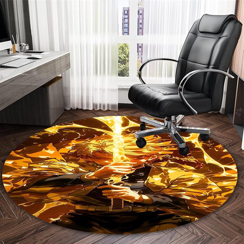 1pc Agatsuma Zenitsu Carpet, Round Rug, Comfortable, Suitable for Entryways, Living Rooms, Office, And Bedrooms, Christmas Decoration
