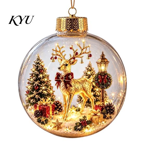 Year Round Home Accent Lighted Clear Christmas Ball Ornaments, Cute Santa Claus/Tree/Snowman/Angel Figure Inside Winter Wonderland Decorations