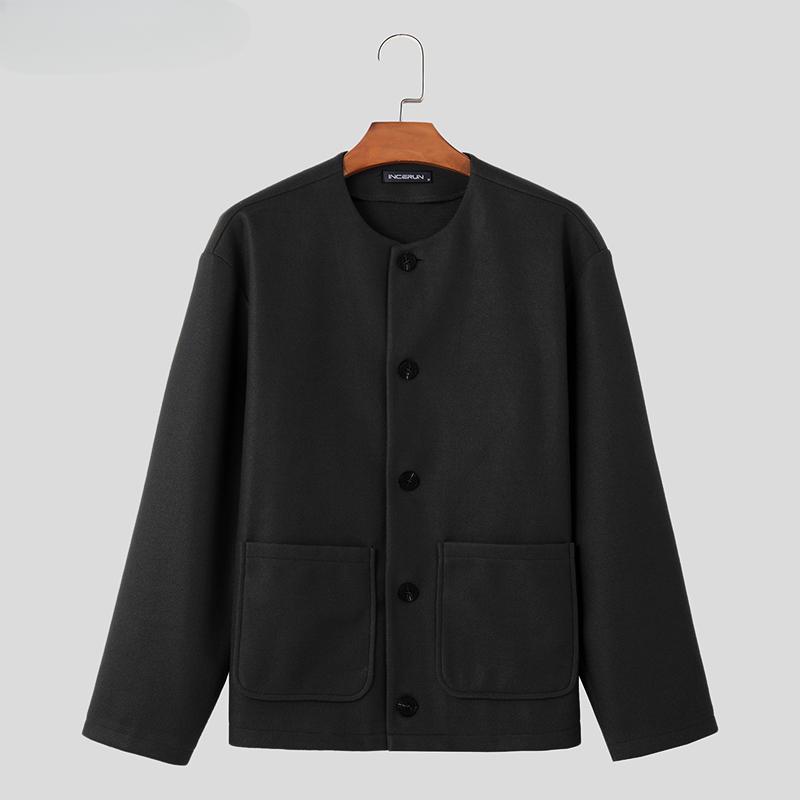 Pánské jednobarevné dobře padnoucí bundy v korejském stylu Podzim Zima Neformální Streetwear Bundy s dlouhým rukávem Kabáty S-5XLTops 2024